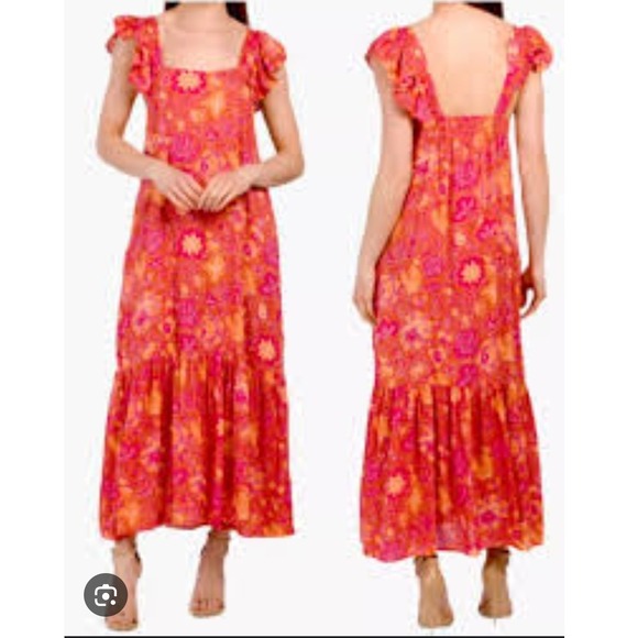 House of Harlow 1960 Dresses & Skirts - House of Harlow 1960 Maxi Dress Pink Orange Floral Ruffle Sleeve M‎ Bohemian